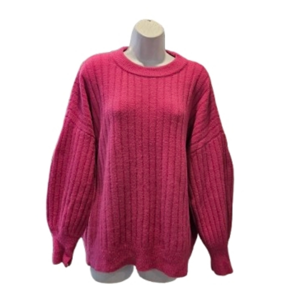 Aerie Pink Oversized Chunky Knit Sweater Cozy Balloon Sleeve Soft